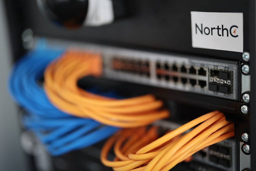 a close up of a network switch box